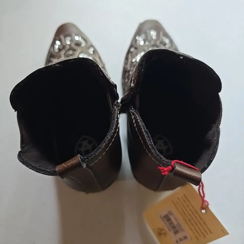 Ariat Lil Stompers Girls Dixon Amy Silver Glitter‎ Inlay Tan Booties Size 6 NWT